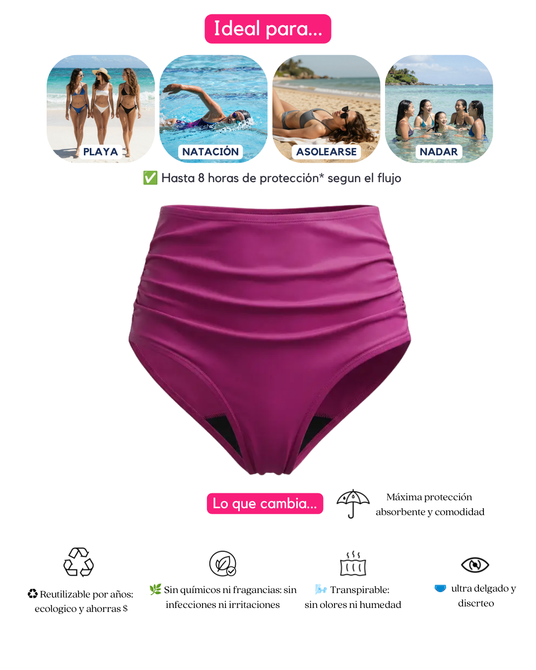 Traje de Baño Soa Plisado - (tiro alto) - Ligero a Moderado